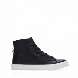 Rockfish Classic 775 Lace Up With Full Zip Microfibre Faux Leather Women's High-Top Sneakers Black | SWY875RU