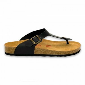 Rockfish Lochlan Leather Thong Cork Flatform Flip Flop Men's Sandals Black | BFN4730ES