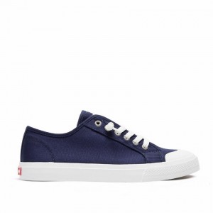 Rockfish Original 745 Lazy-lace Canvas Women's Low-Top Sneakers Navy Blue | JWG6781AZ