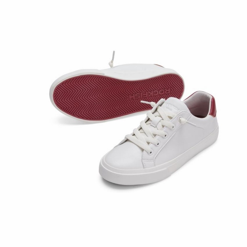 Rockfish 775 Microfibre Trainers Women's Low-Top Sneakers White Red | SHL1915XR