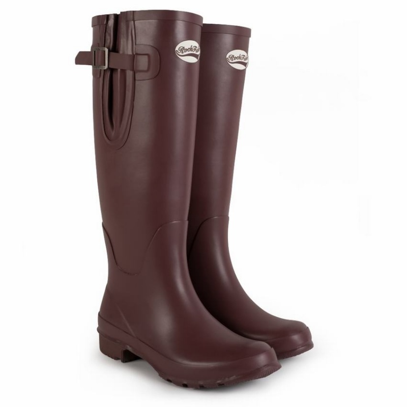 Rockfish Everyday Tall Side Adjustable Women's Wellington Boots Black Brown | EUT1550UB