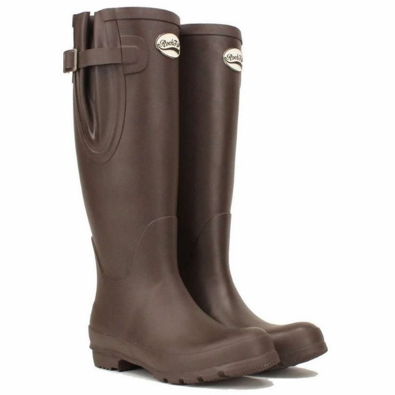 Rockfish Everyday Tall Side Adjustable Women's Wellington Boots Dark Brown | ZSY3663XY