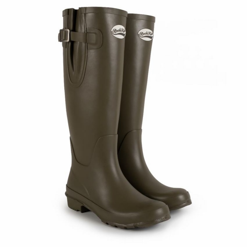 Rockfish Everyday Tall Side Adjustable Women's Wellington Boots Deep Green Brown | MET1373RD