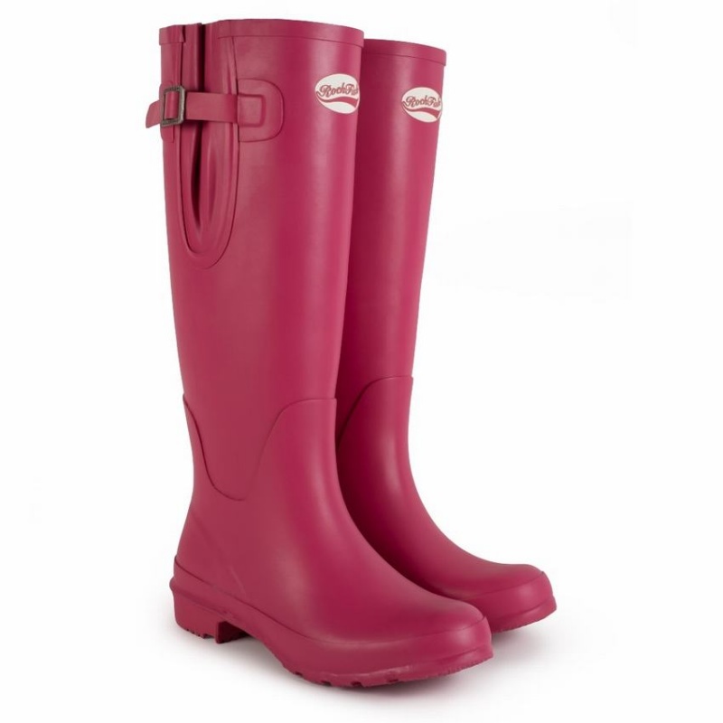 Rockfish Everyday Tall Side Adjustable Women's Wellington Boots Rose Red | LTV5025GR