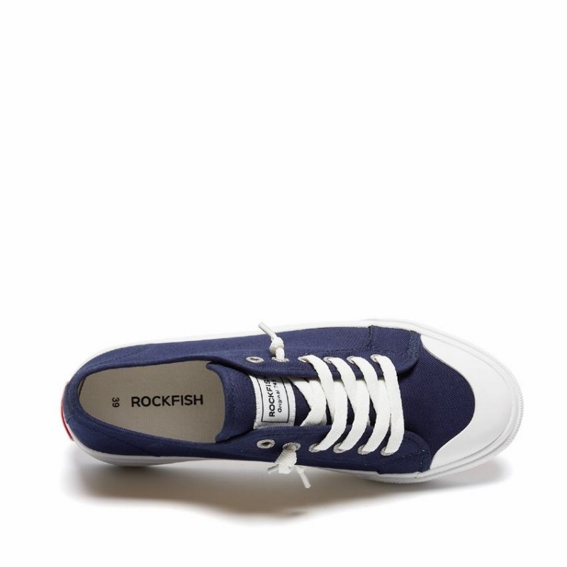 Rockfish Original 745 Lazy-lace Canvas Women's Low-Top Sneakers Navy Blue | JWG6781AZ