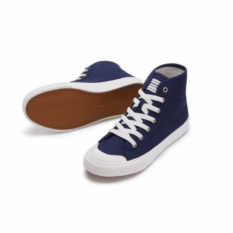 Rockfish Original 745 Water Repellent Canvas Women's High-Top Sneakers Navy Blue | OFO8342KS