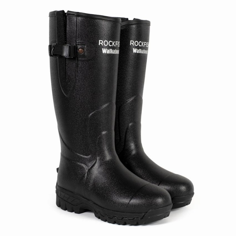 Rockfish Walkabout Tall Side Adjustable 5mm Neoprene Insulated Men's Wellington Boots Black | MQX2699DO