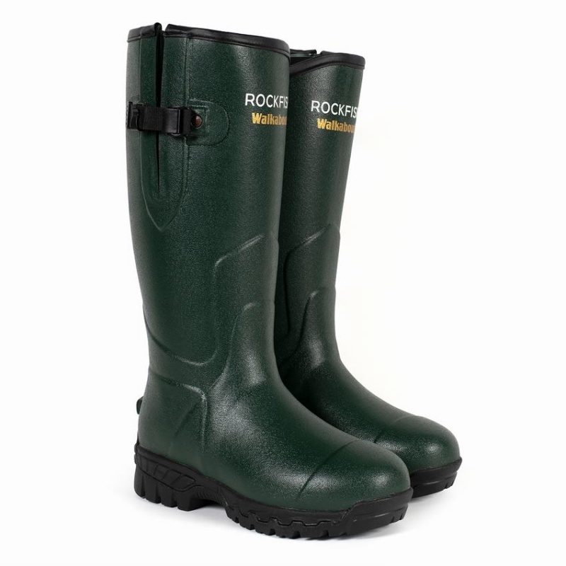 Rockfish Walkabout Tall Side Adjustable 5mm Neoprene Insulated Men's Wellington Boots Dark Green | YDJ9082QM