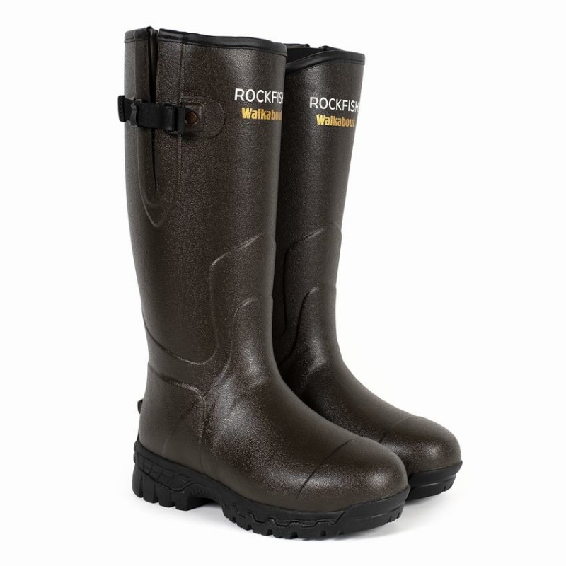 Rockfish Walkabout Tall Side Adjustable 5mm Neoprene Insulated Men's Wellington Boots Dark Brown | KQR518GS